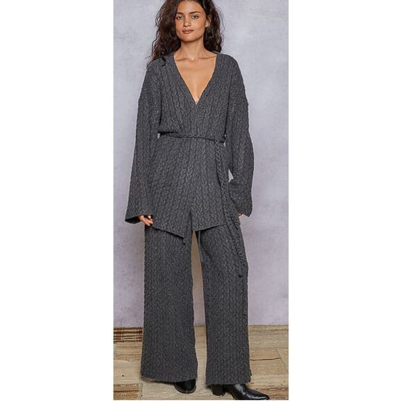 Pol Womens Charcoal Cardigan Pant Set Gray 2 Piece Set - Picture 1 of 2